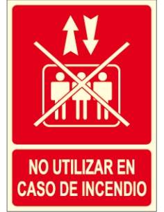 Pôster NÃO UTILIZAR EM CASO DE INCÊNDIO com elevador riscado