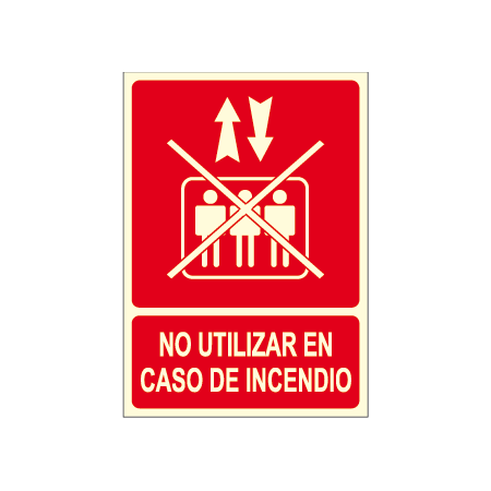 Poster DO NOT USE IN CASE OF FIRE with crossed out logo elevator