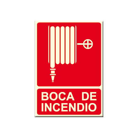 Cartel BOCA DE INCENDIO con logo manguera