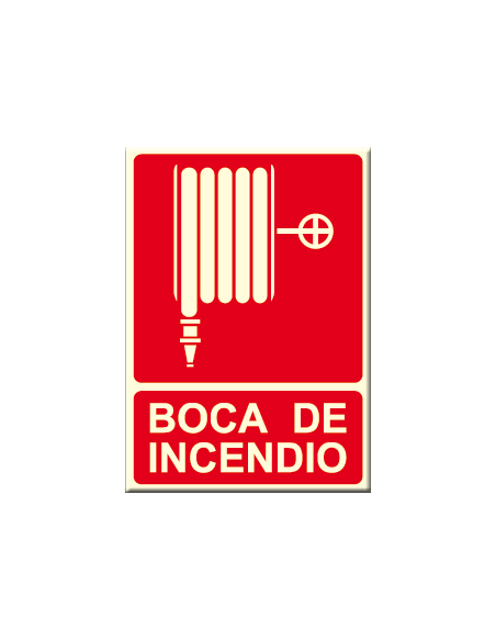 Cartel BOCA DE INCENDIO con logo manguera