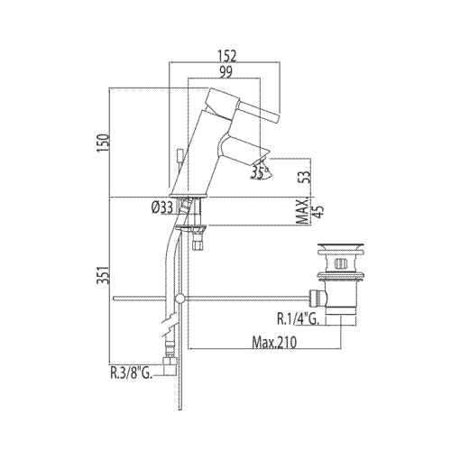 Grifo Monomando De Lavabo Inclinado Válvula Desagüe Automático ALPLUS