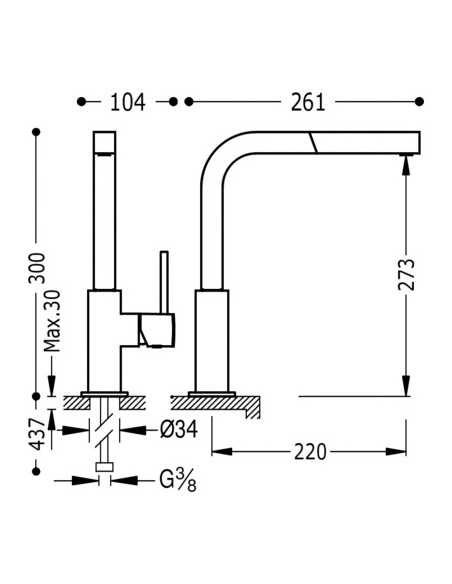 Monomando De Fregadero Vertical Con Ducha Extraíble CUADRO TRES
