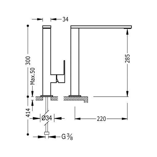 Grifo Monomando Para Fregadero Con Maneta Plana CUADRO TRES