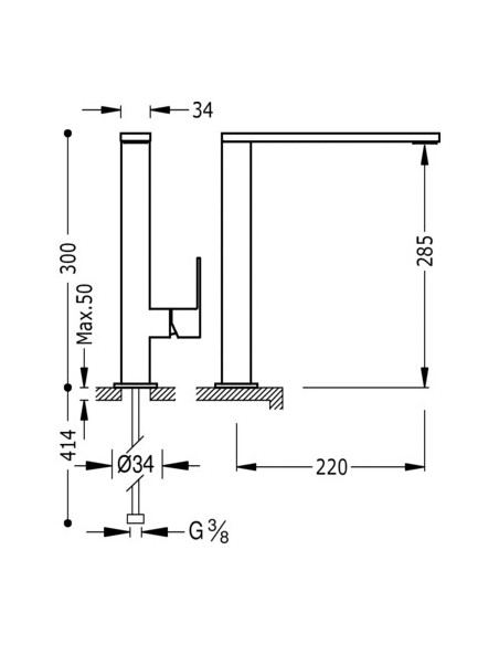 Grifo Monomando Para Fregadero Con Maneta Plana CUADRO TRES