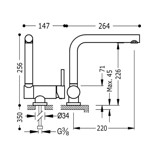 Grifo Monomando De Fregadero Vertical Abatible TRES