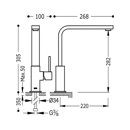 Grifo Monomando De Fregadero Vertical CUADRO TRES