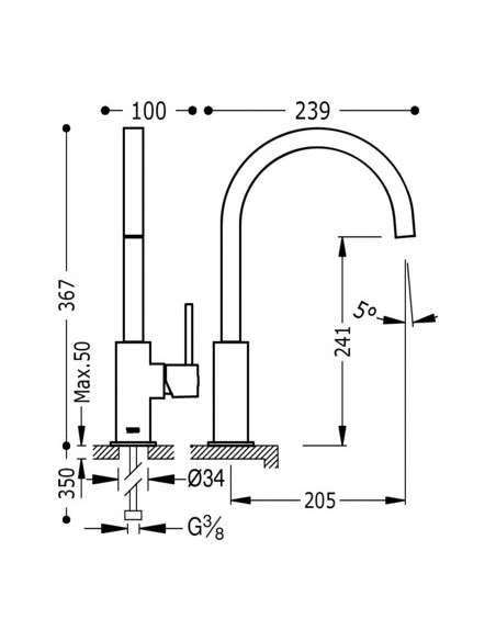 Grifo Monomando De Fregadero Vertical Con Caño Curvo CUADRO TRES