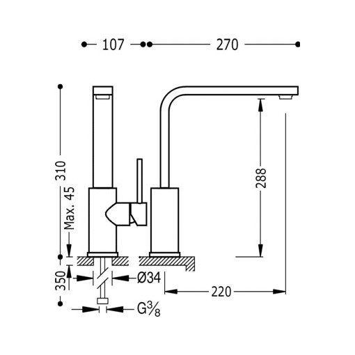 Grifo Monomando De Fregadero Vertical Caño Plano TRES