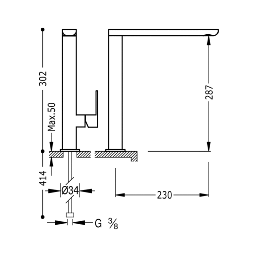 Monomando fregadero vertical LOFT caño de 34x15 mm. TRES