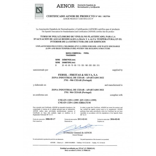 Tubo in PVC serie B - UNE EN-1329