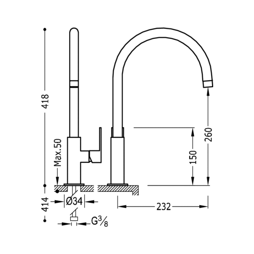 Monomando fregadero vertical LOFT  TRES